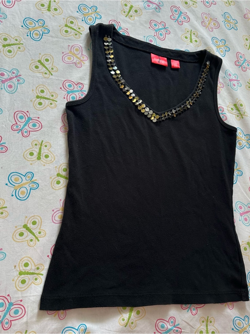 Latina Life Y2K Black Silver & Gold Sequin Neckline Tank - Picture 3 of 7